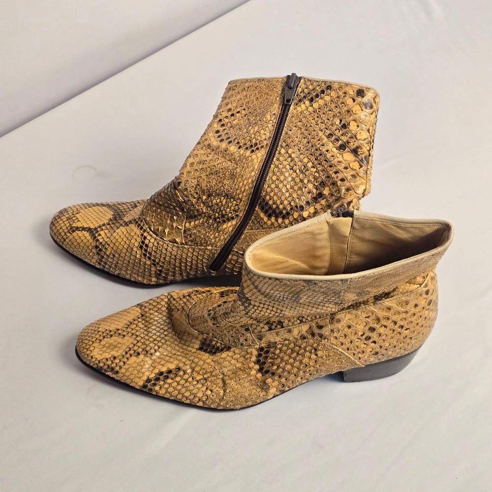 Brass Boot Mens Snakeskin Python Ankle Boots Brown Tan Side Zip 40625 T 9 - Picture 6 of 12
